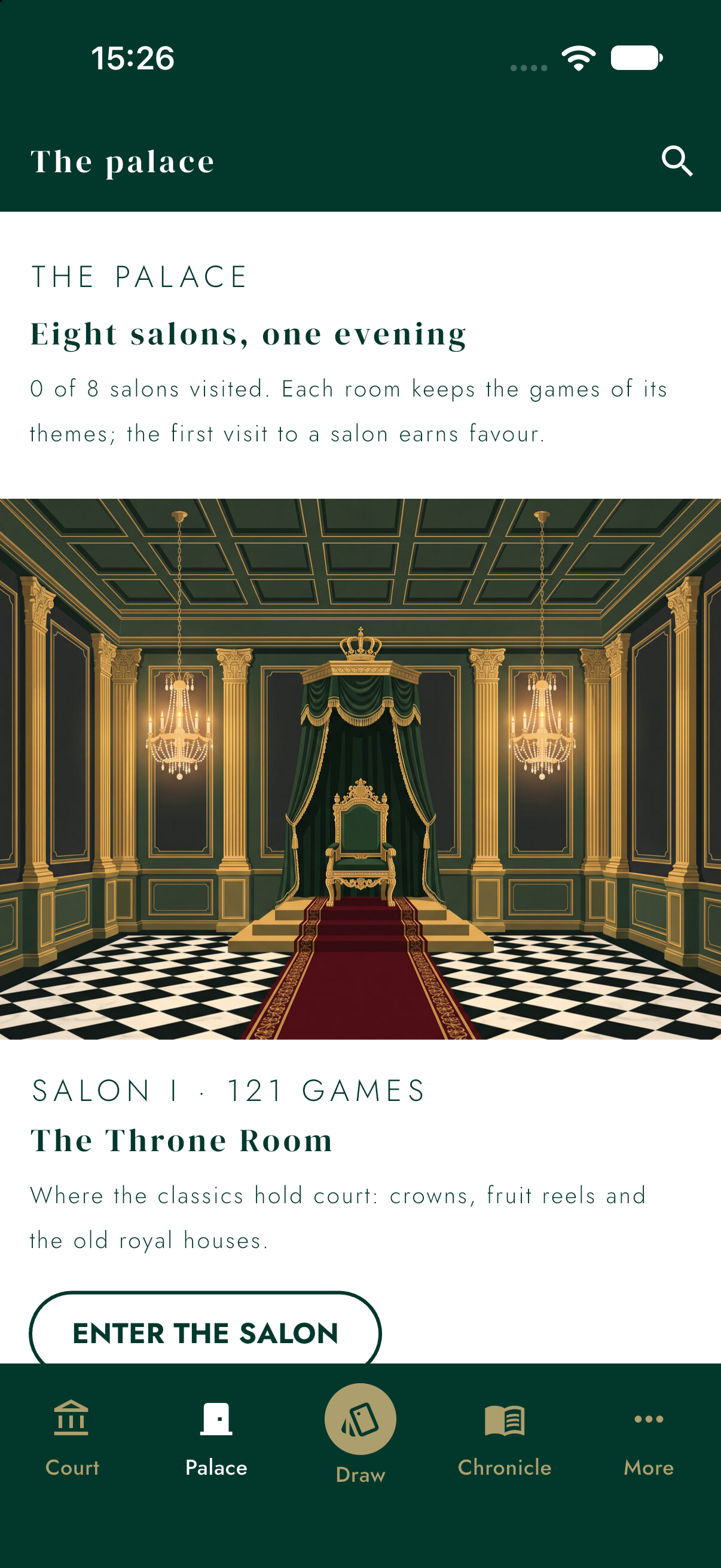 The Palace tab with the eight salons