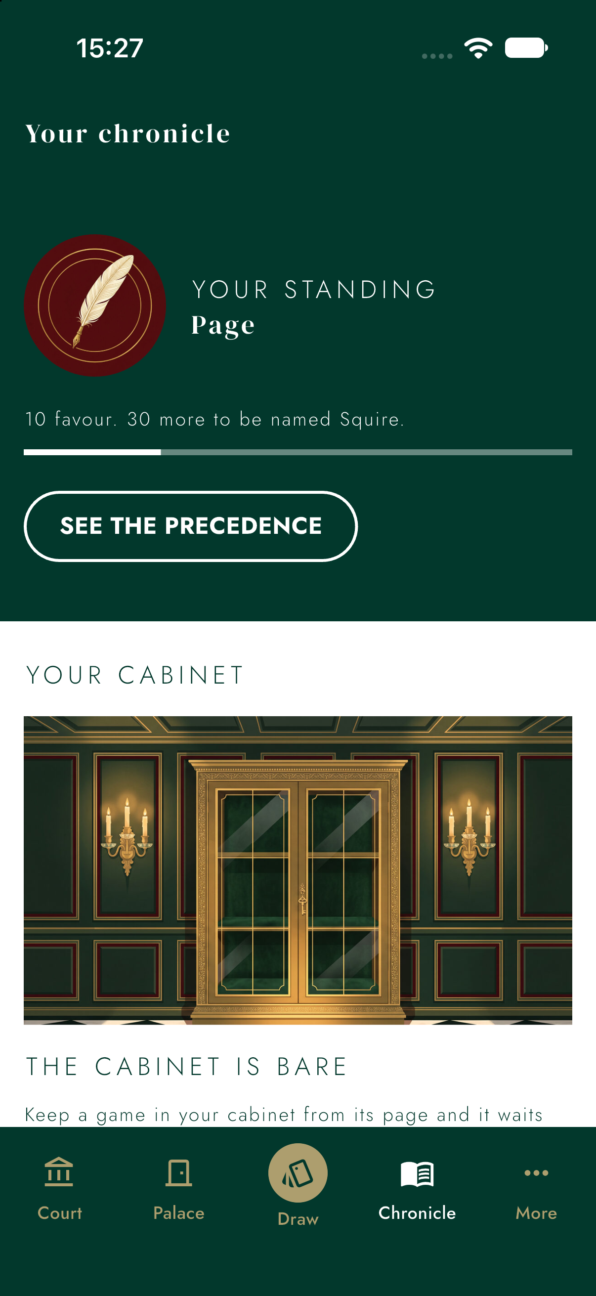 The Chronicle tab showing standing as Page